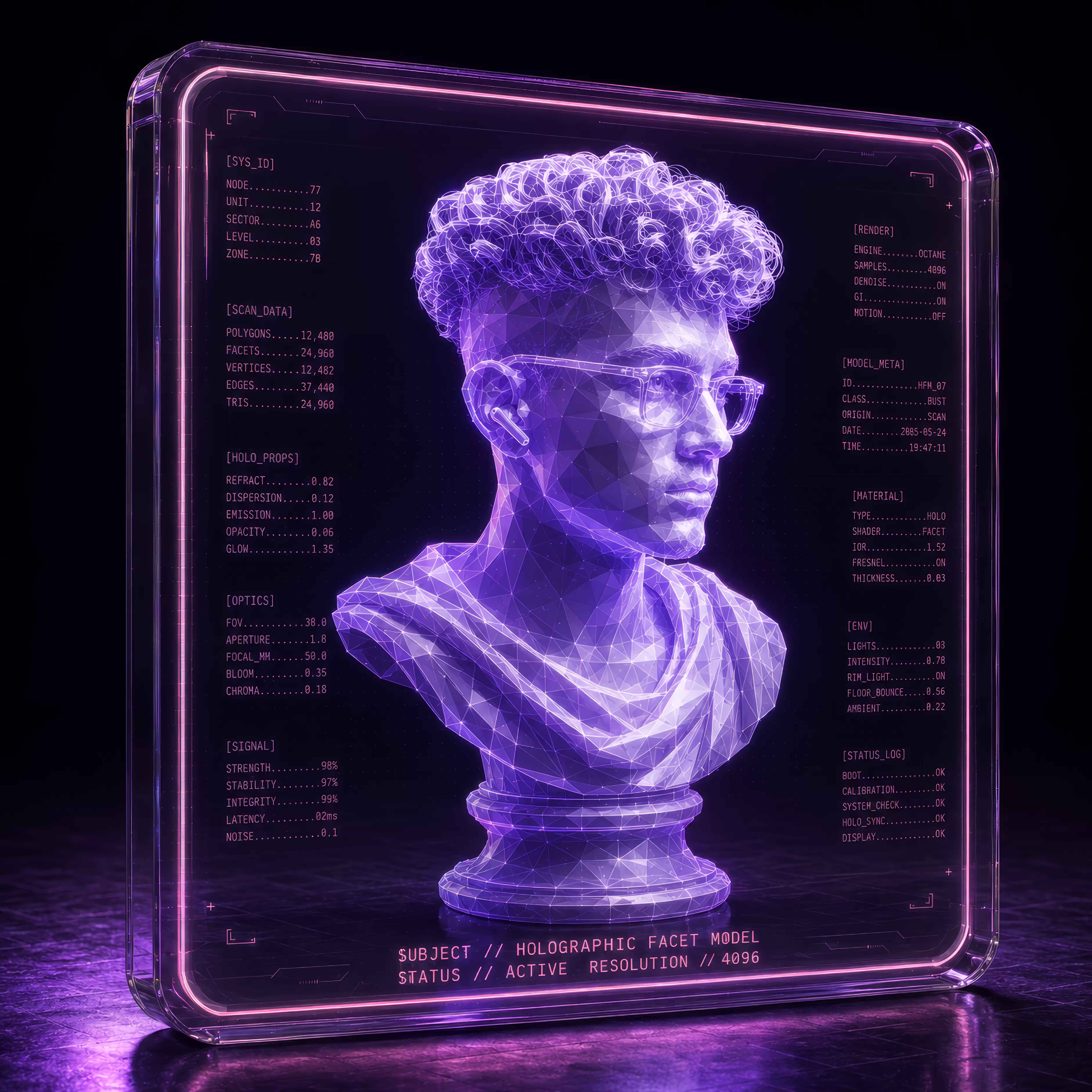 Violet holographic study of the point-cloud portrait